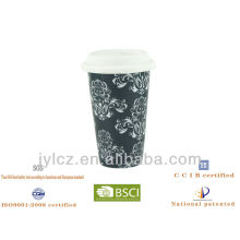 280cc ceramic double wall coffee mug with silicon lid